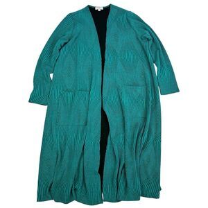 Lularoe Sarah Cardigan Duster Sweater Teal Black Lined Size S Open Front Pockets